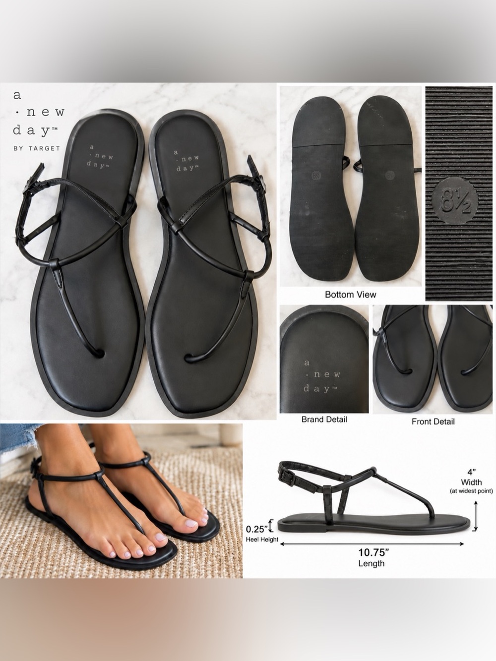 a new day Black Strappy Sandals 8.5